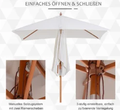 Outsunny Sonnenschirm, Knickbarer Gartenschirm, Strandschirm, 3-stufig Einstellbar, Holz+Polyester, Creme, 200 X 150 X 230 Cm -Deutschland Garten Zier Verkaufs-Shop fed6f826d44e09f1762e277b7f22b968